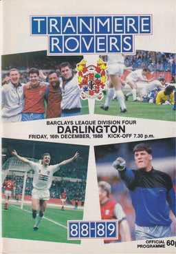 Tranmere Rovers v Darlington Match Programme 1988-12-16